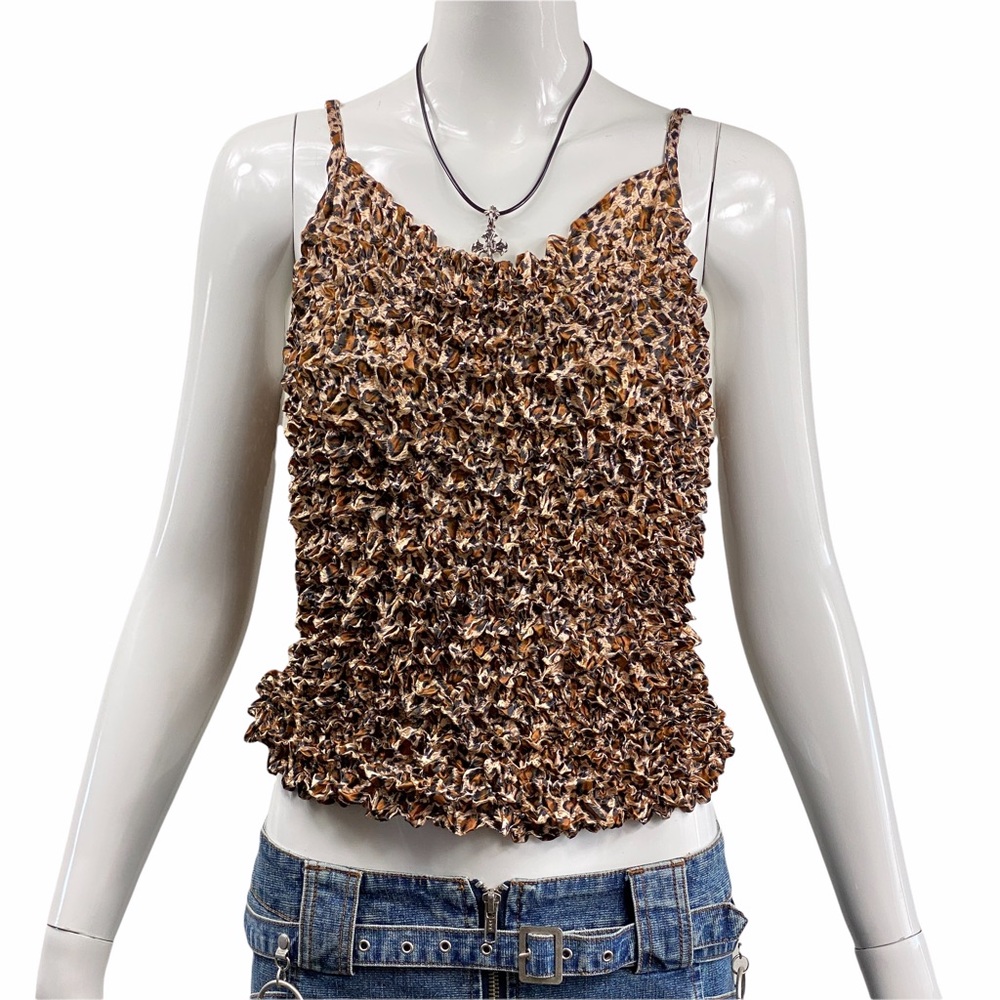 Vtg 90s 00s Leopard Print Popcorn Spaghetti Strap